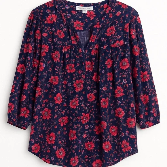 Skies Are Blue Curvy Floral Peasant Blouse Boho Split Neck Long Sleeve Top Sz 1X - Picture 2 of 7